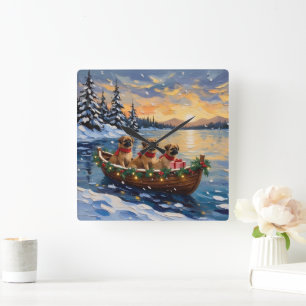 Pekingese Kerstboot Vakantie Vierkante Klok