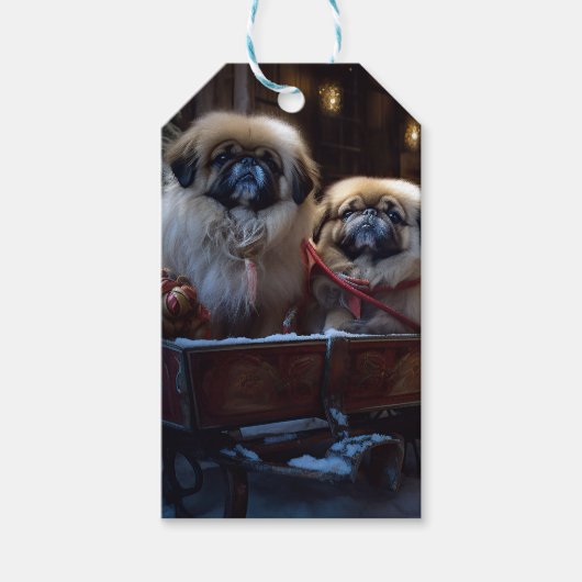 Pekingese Kerstfeest Seizoen Cadeaulabel (Voorkant)