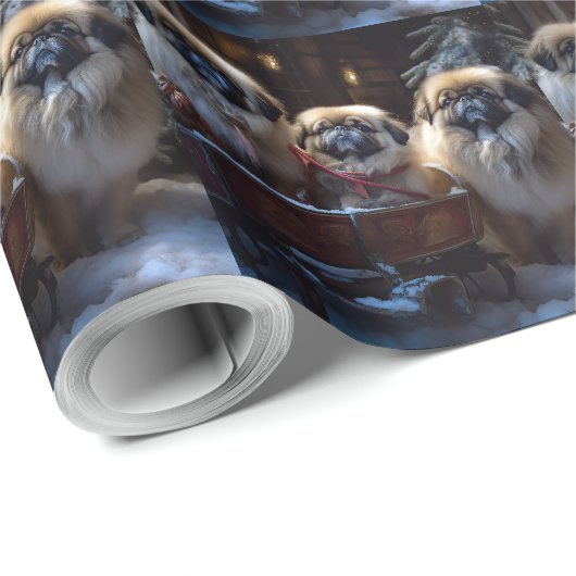 Pekingese Kerstfeest Seizoen Cadeaupapier (Rol Hoek)