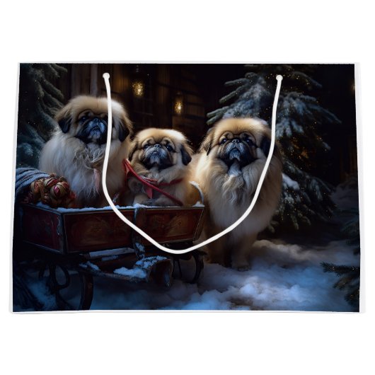 Pekingese Kerstfeest Seizoen Groot Cadeauzakje (Voorkant)
