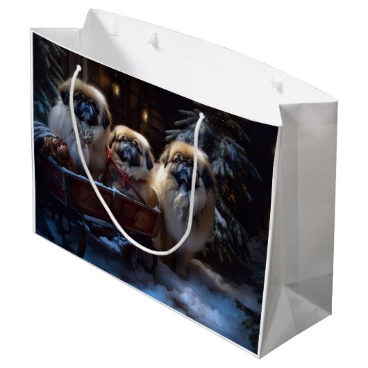 Pekingese Kerstfeest Seizoen Groot Cadeauzakje (Achterkant Gekanteld)