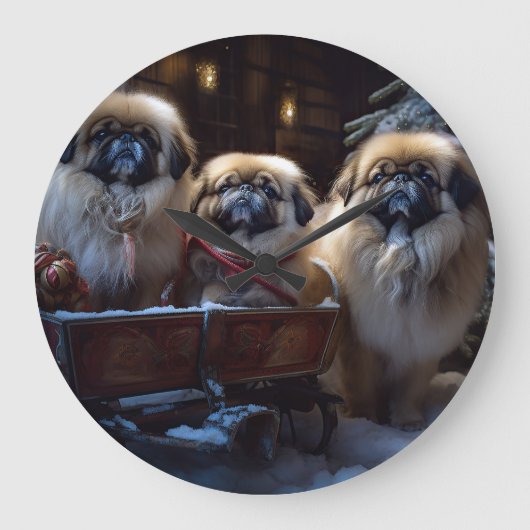 Pekingese Kerstfeest Seizoen Grote Klok (Voorkant)