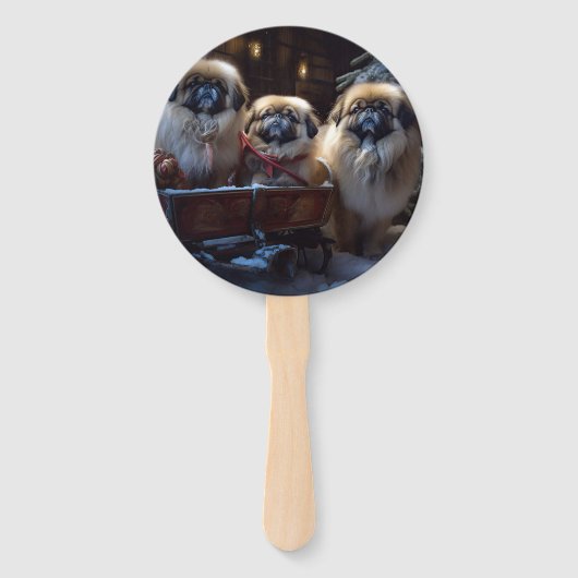 Pekingese Kerstfeest Seizoen Handwaaier (Voorkant)