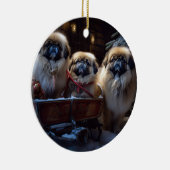 Pekingese Kerstfeest Seizoen Keramisch Ornament (Rechts)