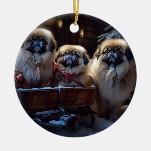 Pekingese Kerstfeest Seizoen Keramisch Ornament (Voorkant)