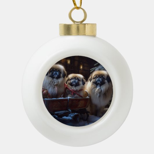 Pekingese Kerstfeest Seizoen Keramische Bal Ornament (Voorkant)