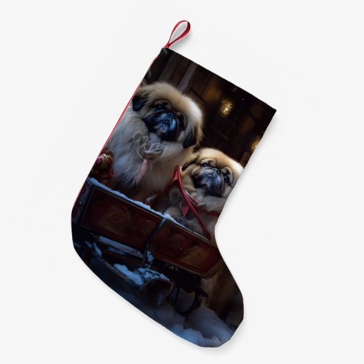 Pekingese Kerstfeest Seizoen Kleine Kerstsok (Voorkant (Hangend))