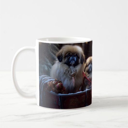 Pekingese Kerstfeest Seizoen Koffiemok (Links)
