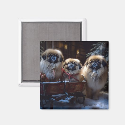 Pekingese Kerstfeest Seizoen Magneet (Voorkant / Achterkant)