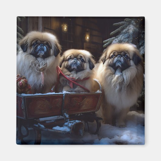 Pekingese Kerstfeest Seizoen Magneet (Voorkant)