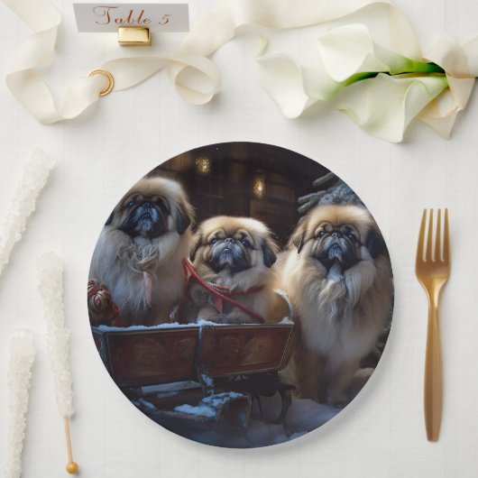 Pekingese Kerstfeest Seizoen Papieren Bordje (Huwelijk)