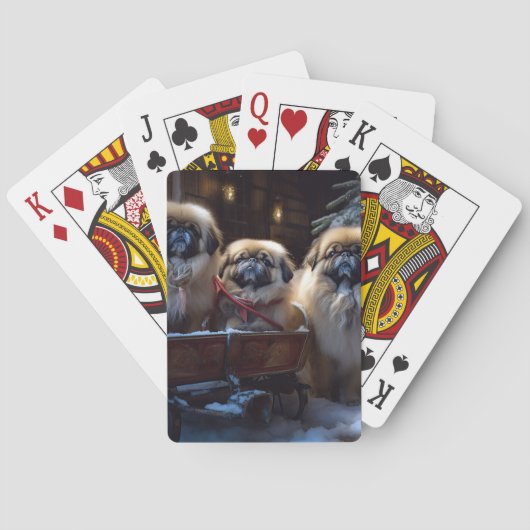Pekingese Kerstfeest Seizoen Pokerkaarten (Achterkant)