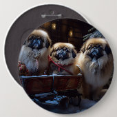Pekingese Kerstfeest Seizoen Ronde Button 6,0 Cm (Voorkant /achterkant)