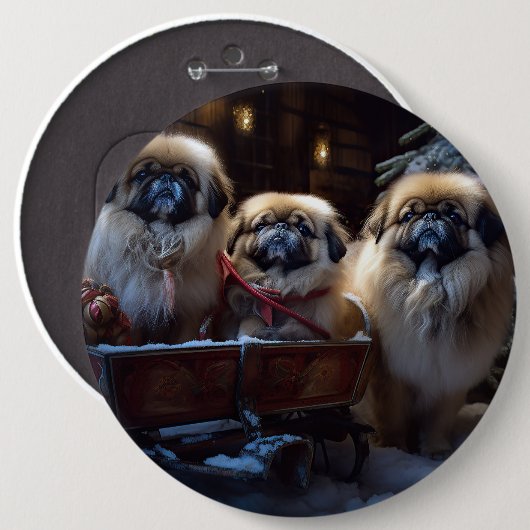 Pekingese Kerstfeest Seizoen Ronde Button 6,0 Cm (Voorkant /achterkant)