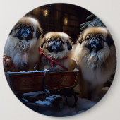 Pekingese Kerstfeest Seizoen Ronde Button 6,0 Cm (Voorkant)