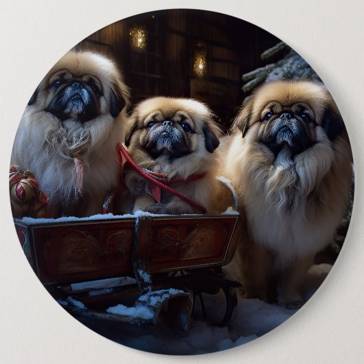 Pekingese Kerstfeest Seizoen Ronde Button 6,0 Cm (Voorkant)