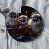 Pekingese Kerstfeest Seizoen Ronde Button 6,0 Cm (In situ)