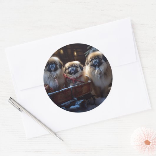 Pekingese Kerstfeest Seizoen Ronde Sticker (Envelop)