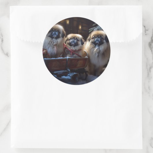 Pekingese Kerstfeest Seizoen Ronde Sticker (Tas)