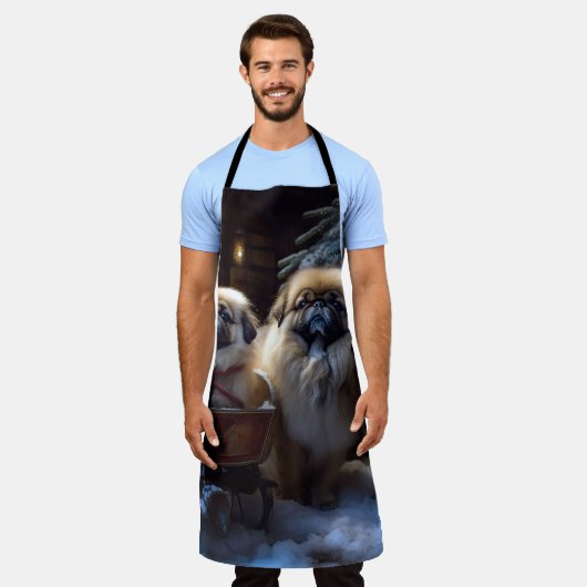 Pekingese Kerstfeest Seizoen Schort (Gedragen)