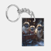 Pekingese Kerstfeest Seizoen Sleutelhanger (Voorkant Links)