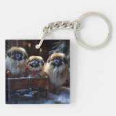 Pekingese Kerstfeest Seizoen Sleutelhanger (Achterkant)