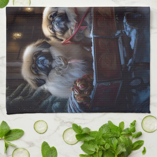Pekingese Kerstfeest Seizoen Theedoek (Gevouwen)