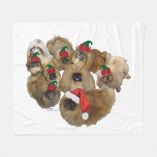 Pekingese kerstgroep fleece deken (Voorkant (Horizontaal))