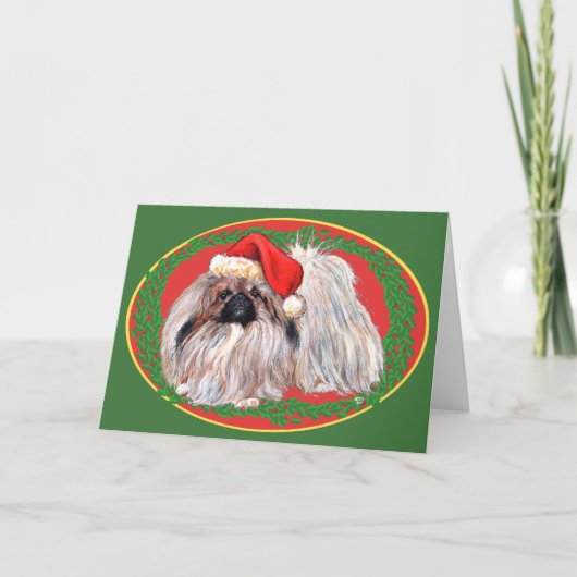 Pekingese Kerstkaart Feestdagen Kaart (Voorkant)