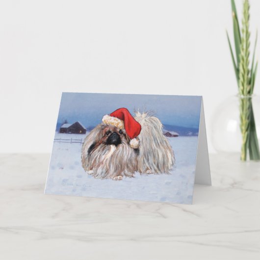 Pekingese Kerstkaart Feestdagen Kaart (Voorkant)
