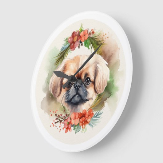Pekingese kerstkrans feestelijke pup grote klok (Hoek)