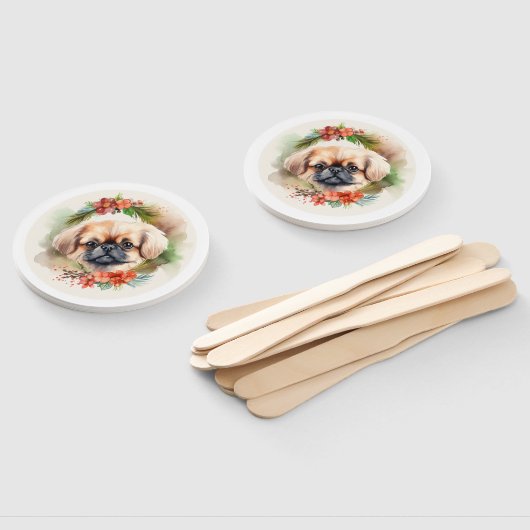 Pekingese kerstkrans feestelijke pup handwaaier (Niet-gemonteerd)