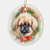 Pekingese kerstkrans feestelijke pup keramisch ornament (Links)