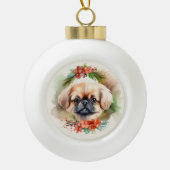Pekingese kerstkrans feestelijke pup keramische bal ornament (Voorkant)
