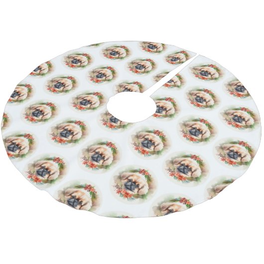 Pekingese kerstkrans feestelijke pup kerstboom rok (Gekanteld)