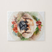 Pekingese kerstkrans feestelijke pup legpuzzel (Horizontaal)