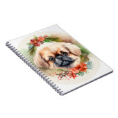 Pekingese kerstkrans feestelijke pup notitieboek (Rechterzijde)