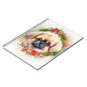 Pekingese kerstkrans feestelijke pup notitieboek (Linkerzijde)