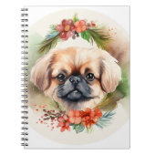 Pekingese kerstkrans feestelijke pup notitieboek (Voorkant)
