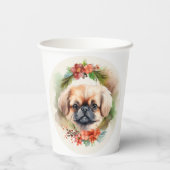 Pekingese kerstkrans feestelijke pup papieren bekers (Achterkant)