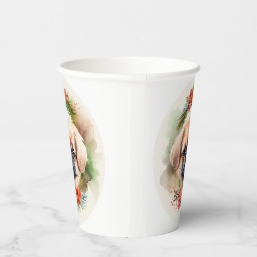 Pekingese kerstkrans feestelijke pup papieren bekers (Rechts)