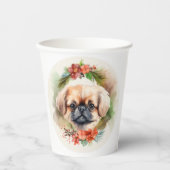 Pekingese kerstkrans feestelijke pup papieren bekers (Voorkant)