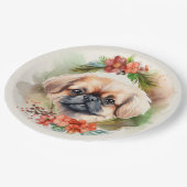 Pekingese kerstkrans feestelijke pup papieren bordje (Gekanteld)