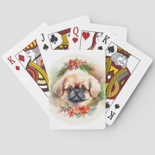 Pekingese kerstkrans feestelijke pup pokerkaarten (Achterkant)