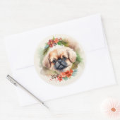 Pekingese kerstkrans feestelijke pup ronde sticker (Envelop)