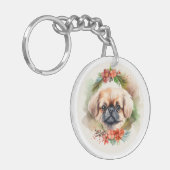 Pekingese kerstkrans feestelijke pup sleutelhanger (Voorkant Links)