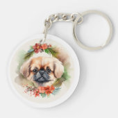 Pekingese kerstkrans feestelijke pup sleutelhanger (Achterkant)