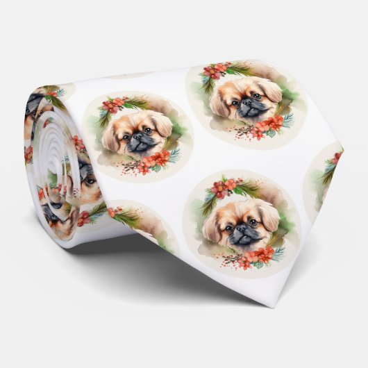 Pekingese kerstkrans feestelijke pup stropdas (Opgerold)