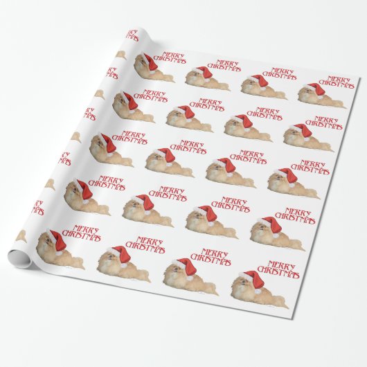 Pekingese Kerstman Cadeaupapier (Uitgerold)