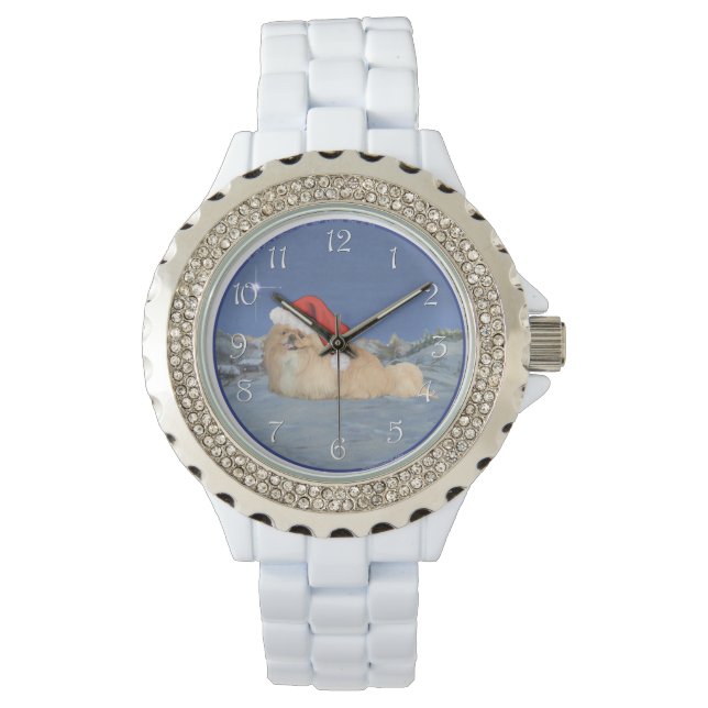 Pekingese Kerstman Horloge (Voorkant)